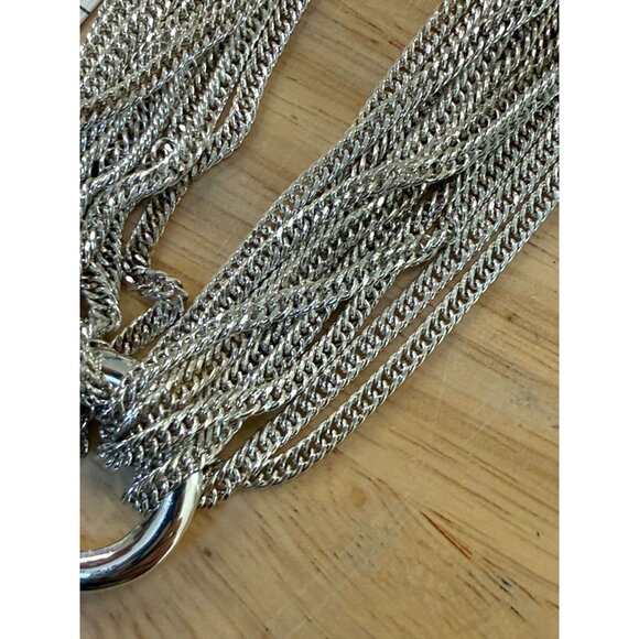 Multi-Strand Silver-Tone Chain Necklace With Polished Ring - Picture 9 of 14